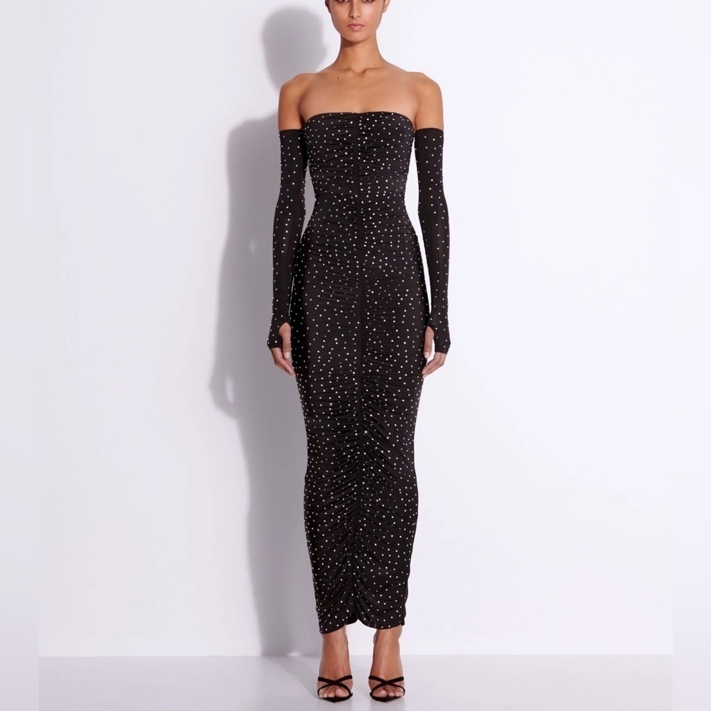Alex Perry Ruched Strapless Crystal Dress